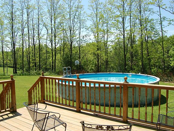 deck and pool in private backyard