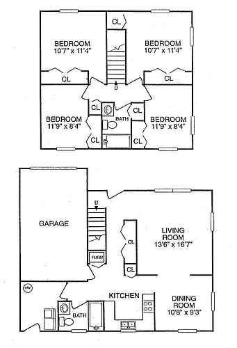 Floor plan 4 Bed 2 Bath | Duplex