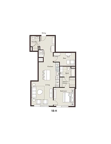 Floor plan Den-1B-H