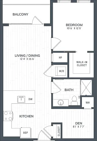 Floor plan A2D | 1 Bed | 1 Bath | DEN