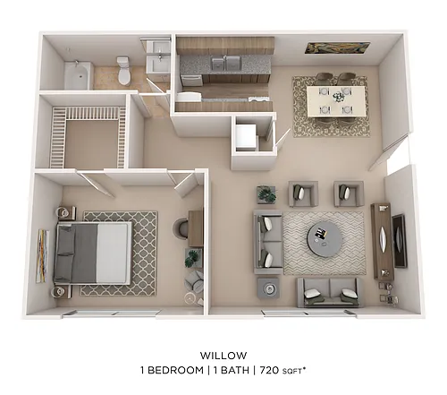 Floor plan 1Bed 1 Bath 720 - Willow