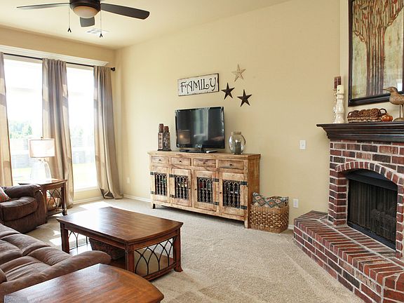 Great brick fireplace in living room