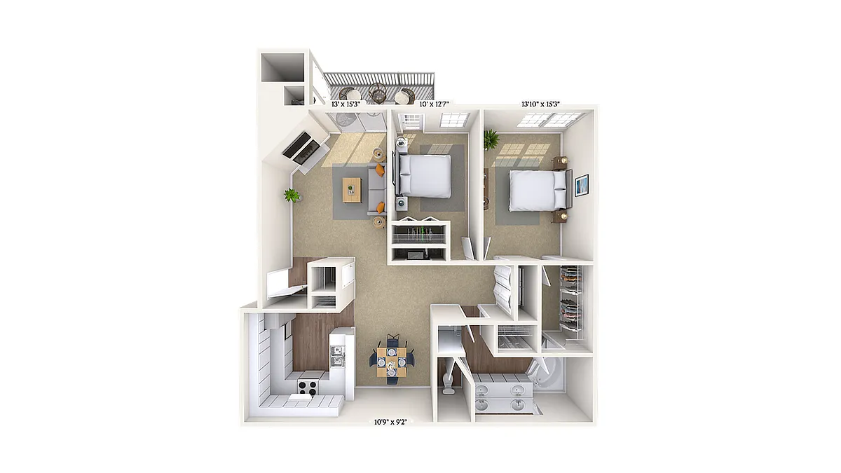 Floor plan 2 Bed, 1 Bath A (50% Income Restricted)