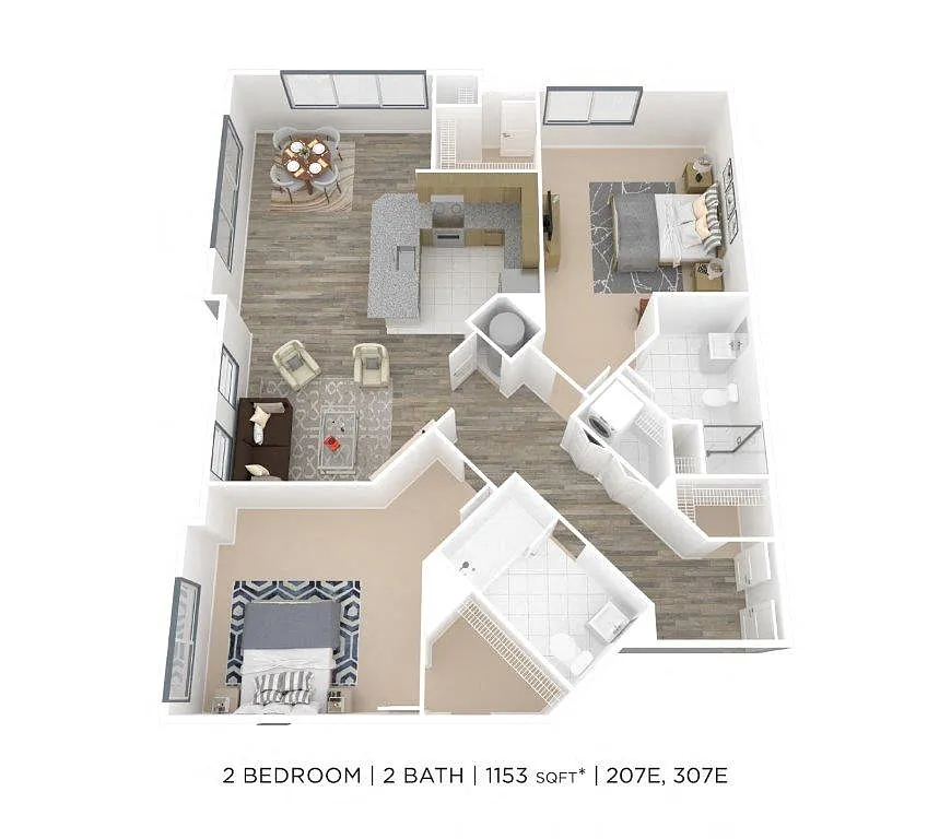 Floor plan Two Bedroom 2 Bath -1153 sqft