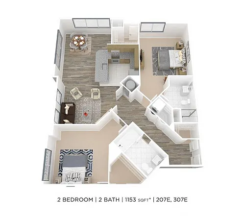 Floor plan Two Bedroom 2 Bath -1153 sqft
