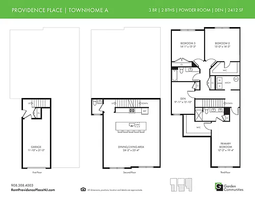Floor plan Three Bedroom with Den