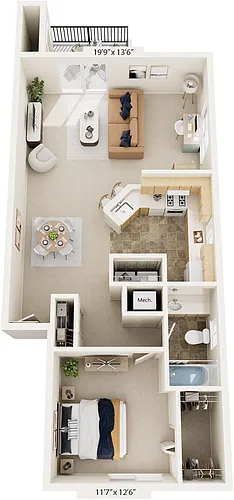 Floor plan One Bedroom End