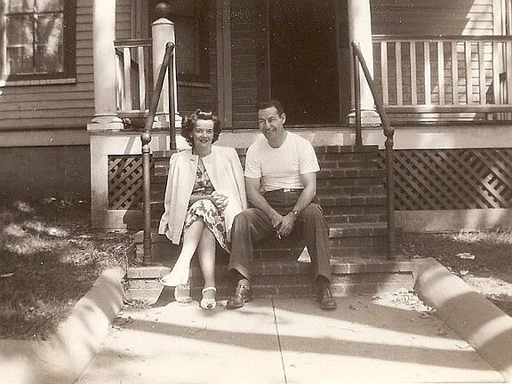 My Parents, Bunny and Ernie Marotta, on the steps of their house on Church St.