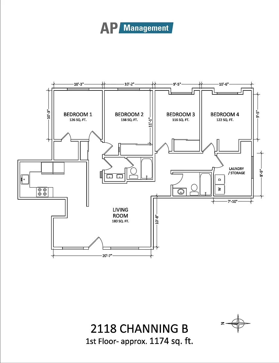 Floor plan 4-bed with In-Unit Laundry