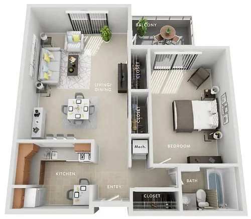 Floor plan Oak (A) 1 Bedroom Apartment