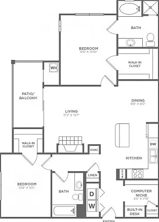 Two Bedroom Two Bath (1234 SF) Two Bedroom Two Bath (1234 SF)