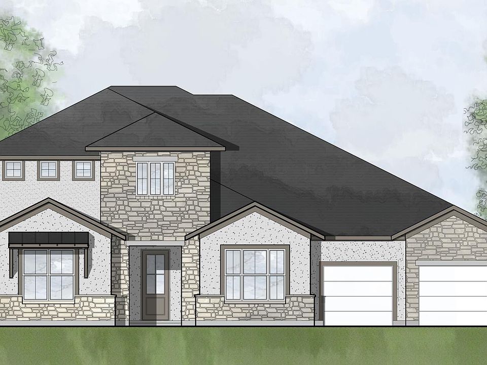 custom stone and stucco home with covered entry