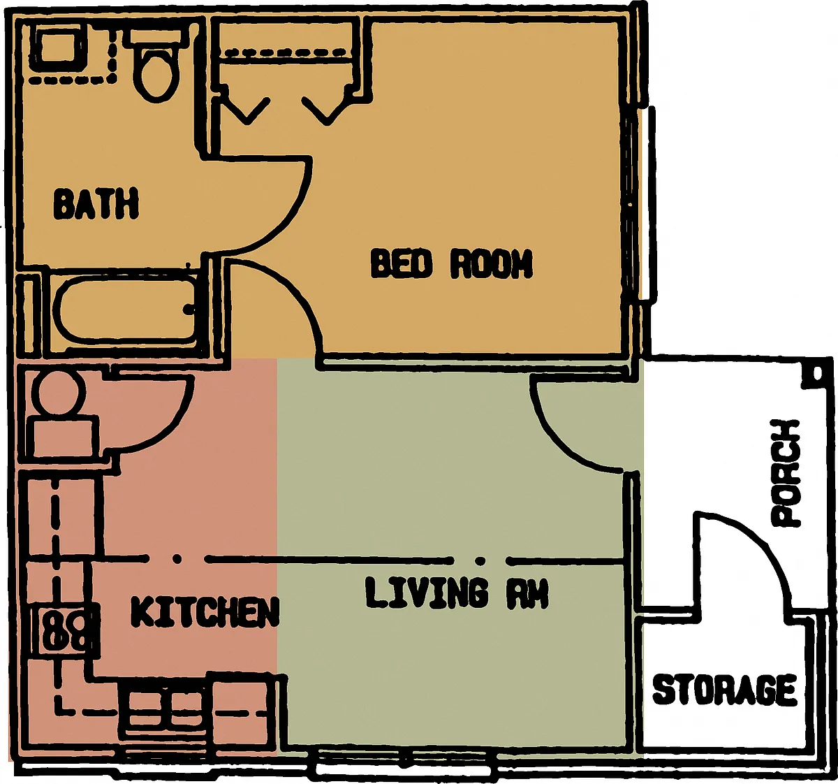 Floor plan Efficiency 1 Bed - 1 Bath