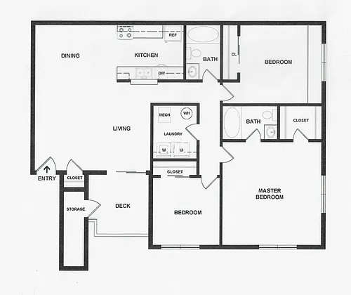 Floor plan Three Bedroom/2 Bath