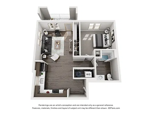 Floor plan 1 Bedroom 1 Bath - D