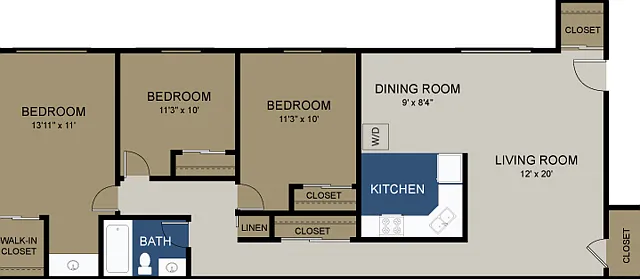 Floor plan 3 Bedrooms / 1 Bath