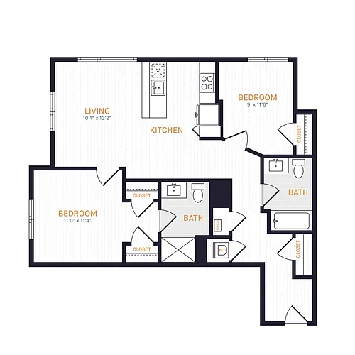 Floor plan B4.1 | 2 Bed | 2 Bath