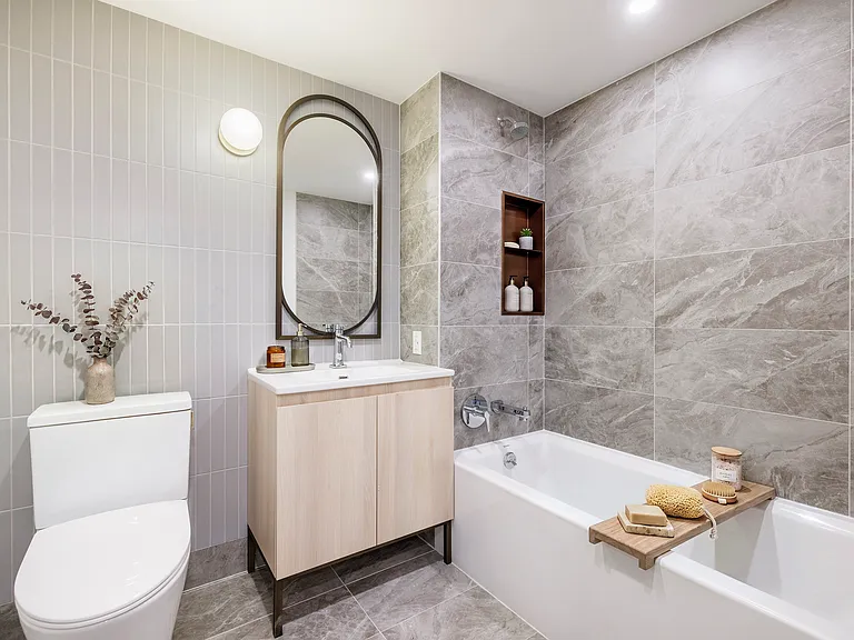 Step into luxury at 240 Willoughby, where modern design meets comfort. This elegantly appointed bathroom features sleek finishes, spacious layouts, and an inviting ambiance. Elevate your living experiencea"schedule a tour today!