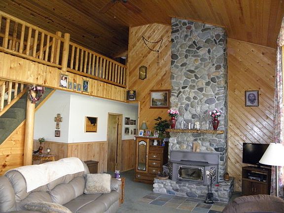 Stone fireplace & hall