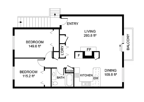 Floor plan 2 Bedroom 1 Bath