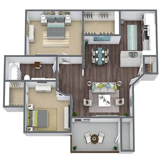 Floor plan 2 Bed - 1 Bath (Renovated)