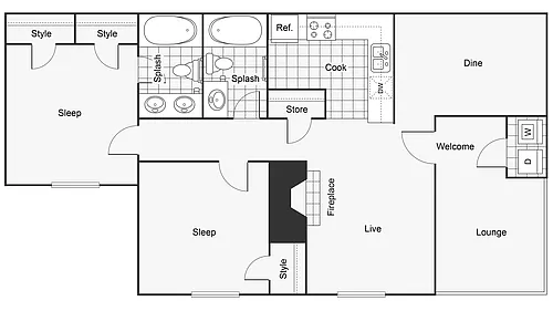 Floor plan 2 BR x 2 BA with W/D - A