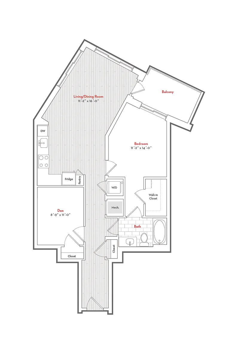 Floor plan 1 Bed 1 Bath Den-DNC