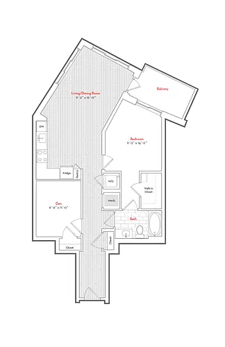 Floor plan 1 Bed 1 Bath Den-DNC