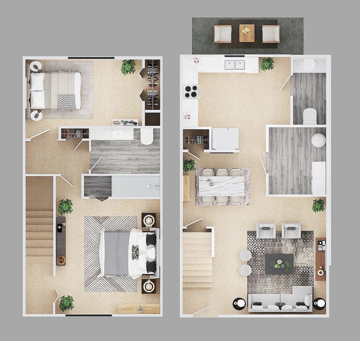Floor plan Two Bedroom 1.5 Bath Townhouse 1000 sq ft