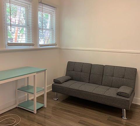 Staging furniture is available for sale for $50.00 a month payable with your rent (includes Couch/Futon Bed, Desk & Desk Chair, Bistro Table and Two Chairs)