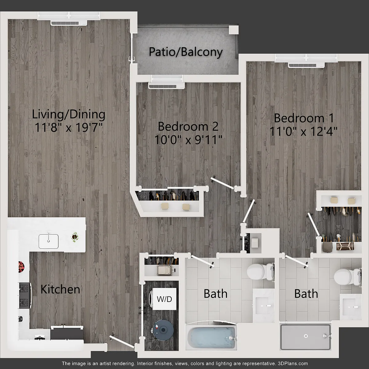 Floor plan 2 BR 2 BATH W BALCONY