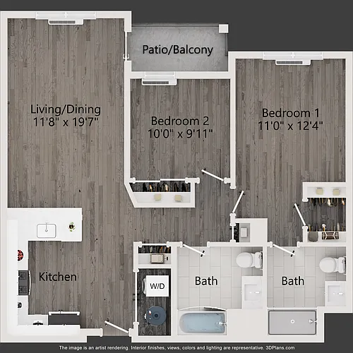 Floor plan 2 BR 2 BATH W BALCONY