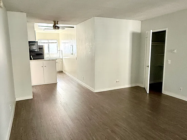 View of living room, dining room, walk-in closet/pantry, kitchen from the opposite side of the front door.