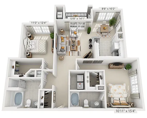 Floor plan Two Bedroom B2E
