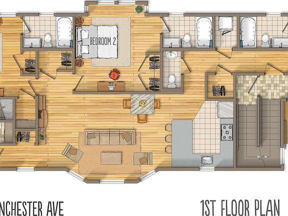 Floor plan showing bedroom 1, 2 & 3