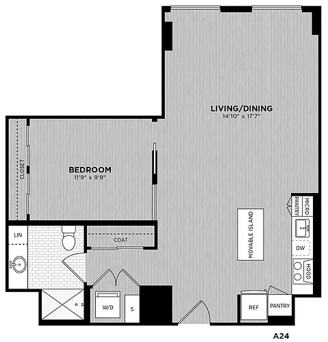 Floor plan 1 Bed - 1 Bath | Blais A24