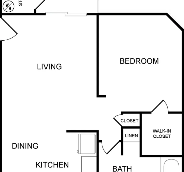 1 Bedroom 1 Bathroom Classic Floorplan Diagram