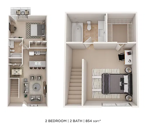 Floor plan 2 Bed 2 Bath 854sqft