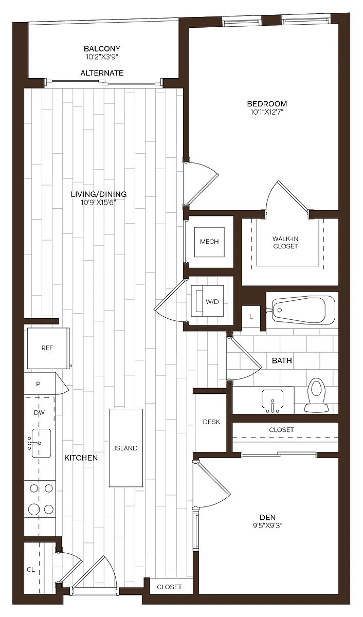 Floor plan 1 Bed/1 Bath Den-D4.2