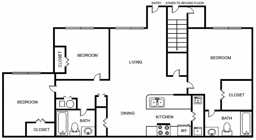Floor plan Three Bedroom Two bath 60%