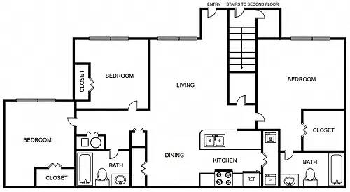 Floor plan Three Bedroom Two bath 60%