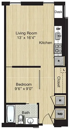 Floor plan Tier 27.0 - 1 Bed/1 Bath