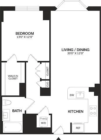 Floor plan 1 Bed/1 Bath-A7-Renovated