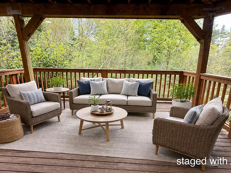 deck overlooking private wooded area