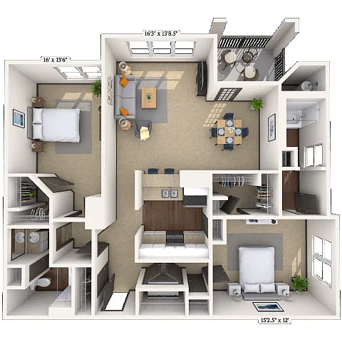 Floor plan Traditional 2x2 1220-1328 SF