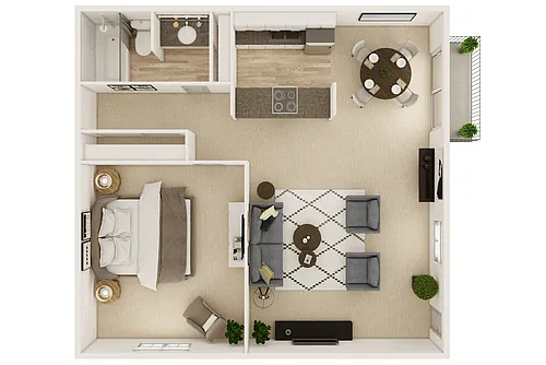 Floor plan A2: 1 Bed 1 Bath