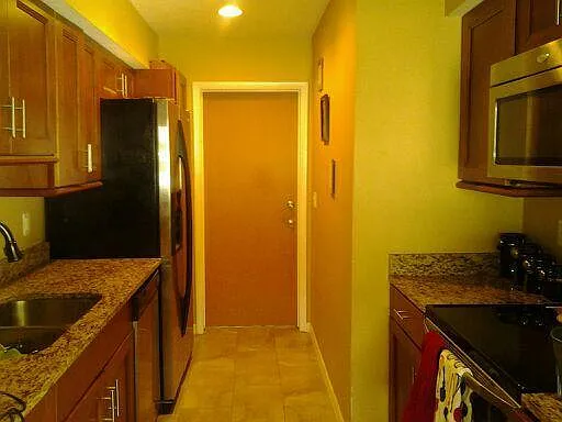 Garage entrance and gallery kitchen