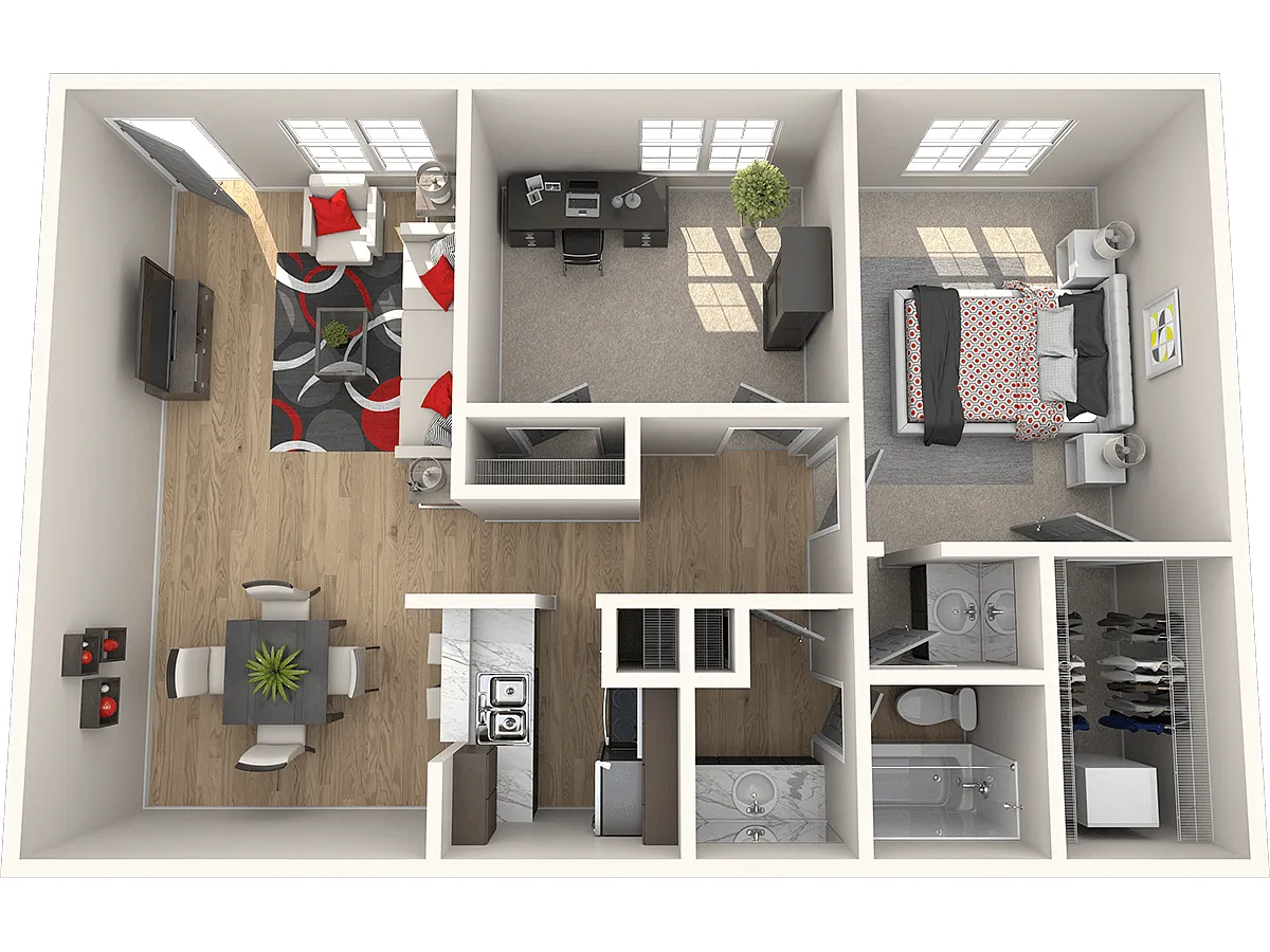 Floor plan 1 Bed, 1 Bath, 1 Den/Extra Bedroom
