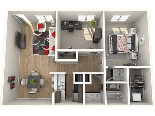 Floor plan 1 Bed, 1 Bath, 1 Den/Extra Bedroom