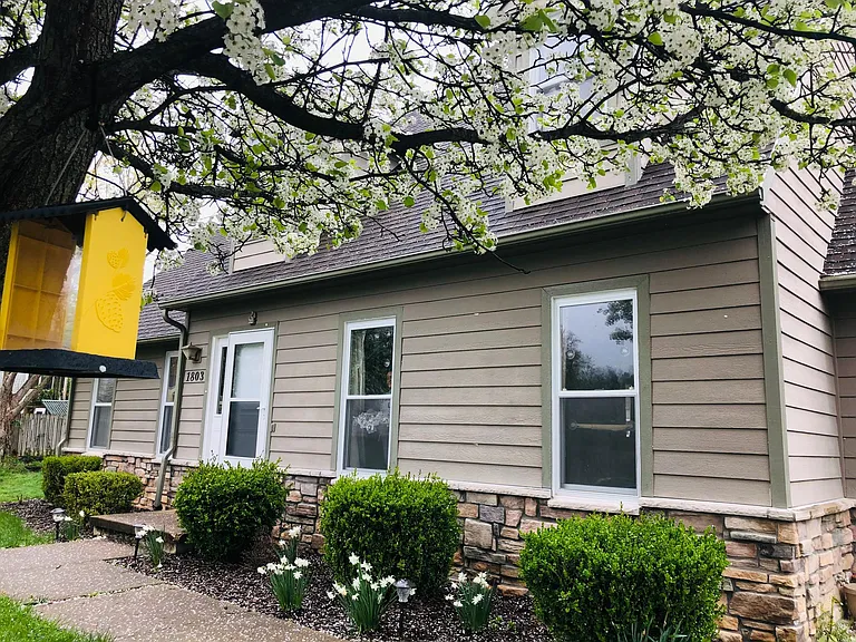 View from the street facing the house.